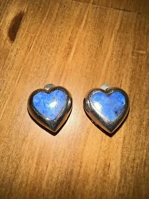 Lapis Lazuli Heart Shaped Stone Clip-On Earrings SS925 • $35