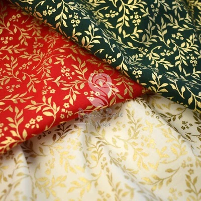 £4.99 • Buy Christmas Metallic Vines Printed 100% Cotton Fabric - Per Half Metre Clothing