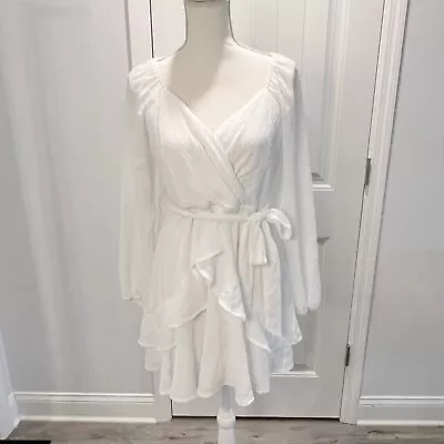 Mi Ami Francesca's Textured Front Tie Mini Dress Women's White NWT Large Boho • $28