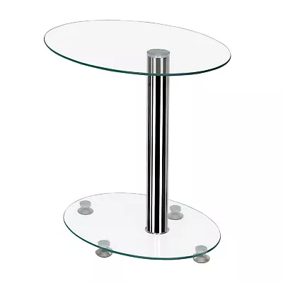Side Table Tempered Glass Coffee Table Nightstand 2 Tier Modern Oval Home Corner • £39.99