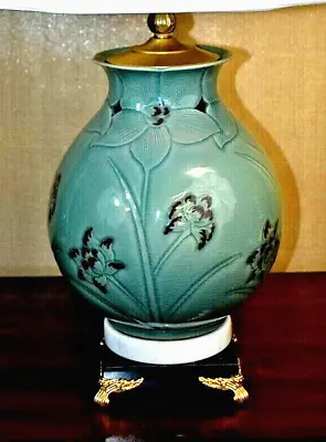 29  Very Fine Korean Celadon Green Porcelain Vase Lamp - Asian Antique/vintage • $149.70