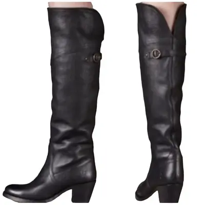 Frye Jane Over The Knee Tall Equestrian Boots Pebble Leather Black Sz 7.5 • $144.37