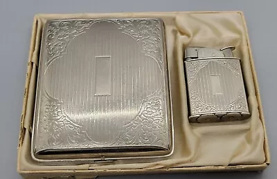 Vintage Evans Cigarette Lighter & Cigarette Case Set Silver Tone • $27