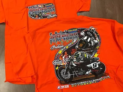 2017 American Flat Track Finals L T Shirt Deadstock Indian Motorcycle Orange Nos • $15