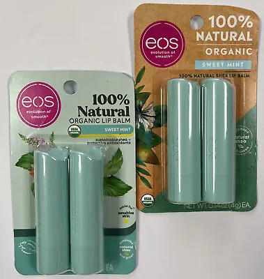 Eos Organic Lip Balm Stick Shea 100% Natural Sweet Mint 2x0.14 Oz Lot Of 2 • $14.95