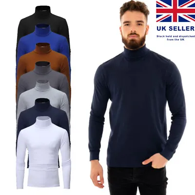 Hot Men Roll Neck Jumper Lightweight Baselayer T-Shirt Top Turtle High Polo Neck • £9.97