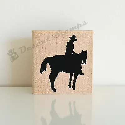 Mounted Rubber Stamp Silhouette Cowboy On Horse Stamp Cowboy Stamp Western • $7.50
