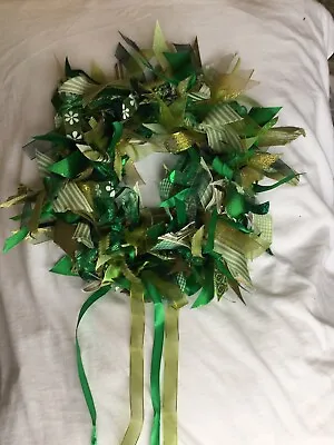 Christmas Ribbon Wreath 8” Green Silver • £8