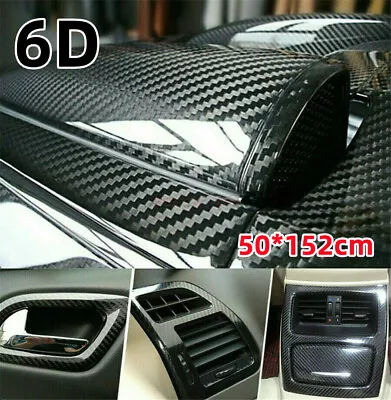 50cm X1.52M Gloss Black Carbon Fibre Fiber Vinyl Car Wrap Air Release Film 6D • $31.34