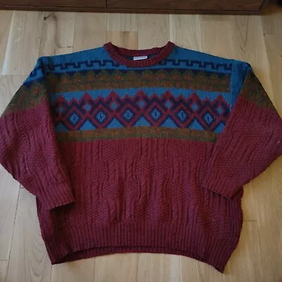 Mens Alafoss Iceland Wool Jumper XL Sweater Red Green Icewool Heavy Knit • $50
