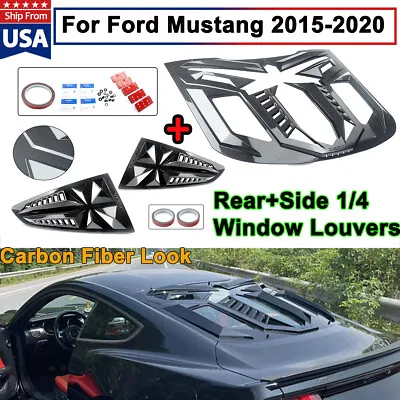 $195.99 • Buy Carbon Look Rear + 2X Side Vent Window 1/4 Quarter Scoop Louver For Ford Mustang
