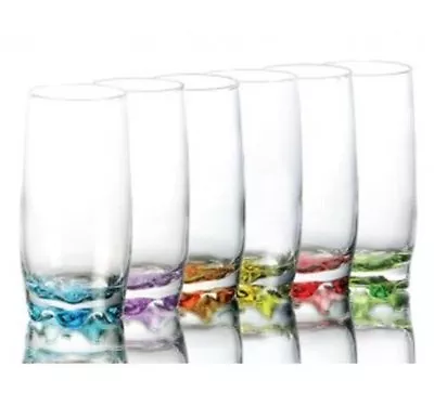 Set Of 6 Pcs Coloured Base Glasses Drinking Highball Style Glassware Juice Boxed • £13.99