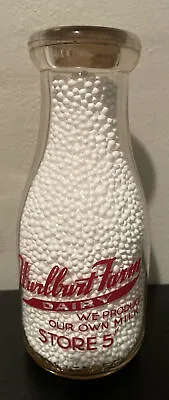 Vintage HURLBURT FARM DAIRY Pint Pyro Milk Bottle Somers CT • $12