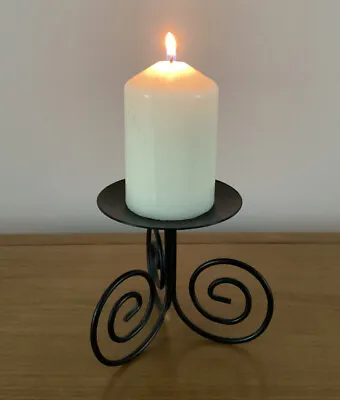 Vintage Candle Holder Plate With Scroll Legs Candlestick In Painted Black Metal  • £7.90
