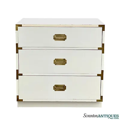 Vintage Hollywood Regency White Lacquer & Gold Campaign Chest Low Dresser • $700