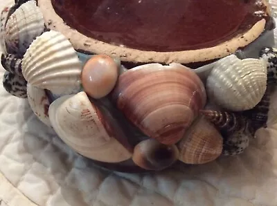 FOLK ART SEASHELL MEMORY JUG STYLE BOWL-6” X 2.75” /Operculum Shells Too • $14.99