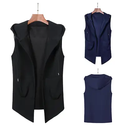 Men Fashion Hooded Tops Jacket Casual Sleeveless Hoodie Cardigan Vest Coat • $27.38