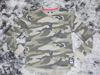 Ecko Unltd Mens Shirt Small Green Black Camo Thermal Long Sleeve Logo Waffle • $7.31