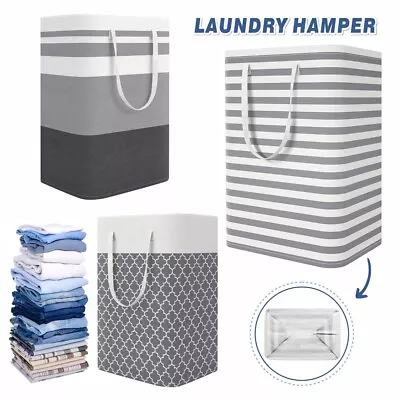 Laundry Basket Washing Dirty Clothes Folding Hamper Bag Storage Bin Handle Large • £7.89