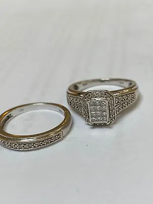 $370 • Buy 10k White Gold 040ct Natural Diamond Reproduction Engagement Wedding Ring Set