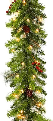 9 Ft. Artificial Christmas Garland With 50 Warm White Lights Pre-lit Christmas • $29.99