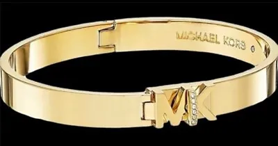 $125 New MICHAEL KORS MK LOGO HAUTE CRYSTAL GOLD-TONE BANGLE BRACELET • $75