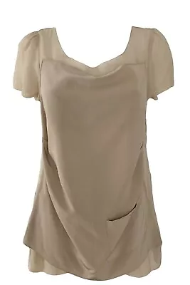 Madison Marcus Brown Nude Silk Paneled Blouse Top Size Medium • $14.73