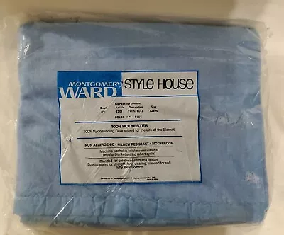 VTG Montgomery Ward 100% Polyester Twin Full Size 90x72 Blanket Blue NEW NOS • $49.99