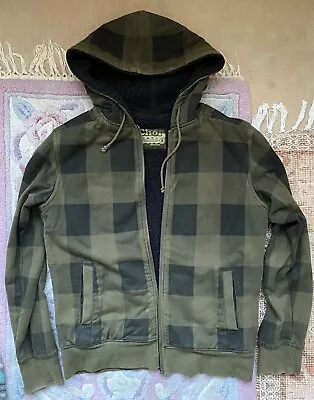 DARK GREEN CHECKED ZIPPED HOODIE Size S • £5.99