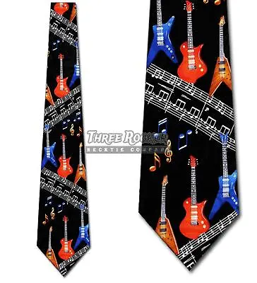 Electric Guitar Tie Musician Necktie Mens Music Notes Neck Ties Brand New • $12