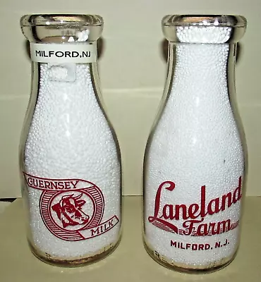 2 RARE Laneland Farm Red Pyro Pints Milk Bottles Milford NJ New Jersey Guernsey • $21.99