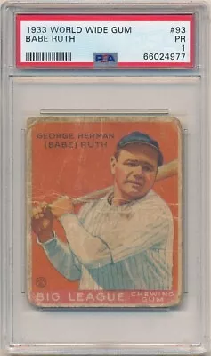 Babe Ruth 1933 World Wide Gum Canadian Goudey #93 New York Yankees Psa 1 Pr • $2026