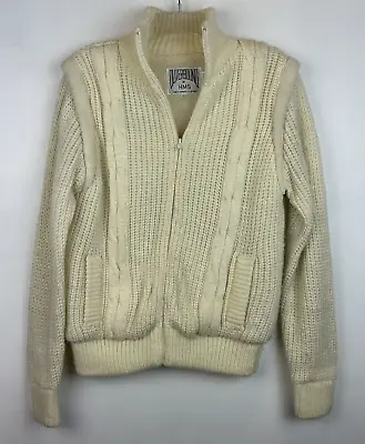Vintage Womans Sweater Coat Sz S Sherpa Lined Jacket Vest Zip Off Sleeves Ivory • $26.99