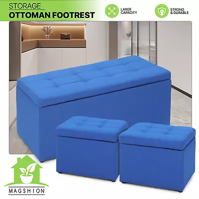 Set Of 3 Home Lift Top Storage Ottoman Bench Upholstered Footrest W/2 Cube Stool • $134.99