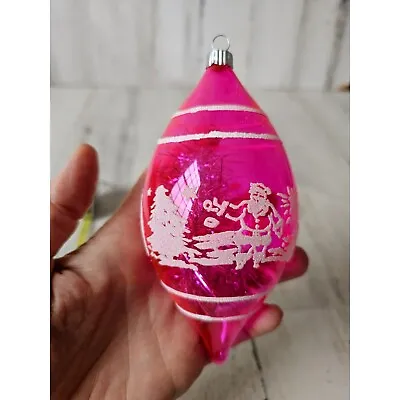 Vintage Radko Shiny Bright Santa Pink Tinsel Ornament Sleigh Tree Xmas • $25.81