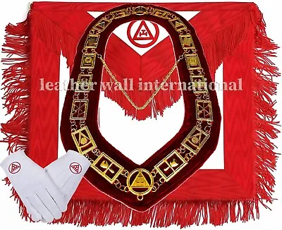 Masonic Collar Royal Arch + APRON FRINGE HAND EMBROIDERED Leather + Gloves • $76.99