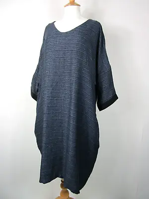 Wall London Blue Linen Blend Lagenlook Cocoon Dress Size L-XL / One Size • £10.99