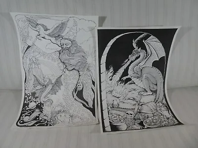 2 Vintage 1990 American Arts & Graphics Dragon & Wizard Coloring Poster NOS • $55.99