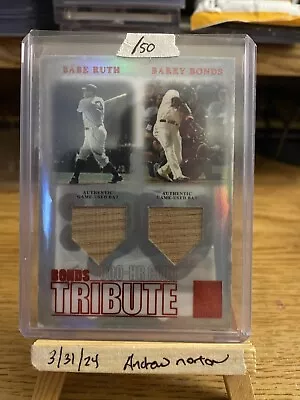 2003 Topps Tribute Babe Ruth/barry Bonds Game Used Dual Bat Card! • $350