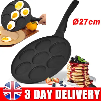 7-Cup Frying PansKitchen Egg Ham Pancake MakerMini Non-Stick Burger Omelet Pan • £13.89