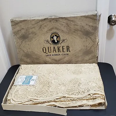 VTG New Antique Quaker Ecru Lace Victorian Banquet Dinner Tablecloth #6040 72x90 • $195