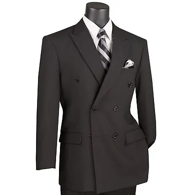 LUCCI Men's Black Double Breasted Classic Fit Poplin Polyester Suit NEW • $85