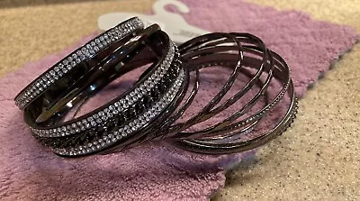 Maurices Silver Gunmetal Crystal(clear & Black Toned) Stackable Bangles • $19.99