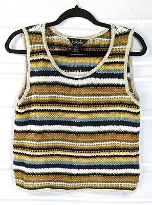 Vtg 90s Knit Tank Top Lg Striped Linen Blend Sleeveless Boxy Crop Sweater Boho • $24.98