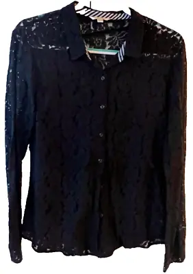 Volcom Black Cotton/Poly Floral Lace Long-Sleeve Collared Shirt Women’s M (12) • $14.99