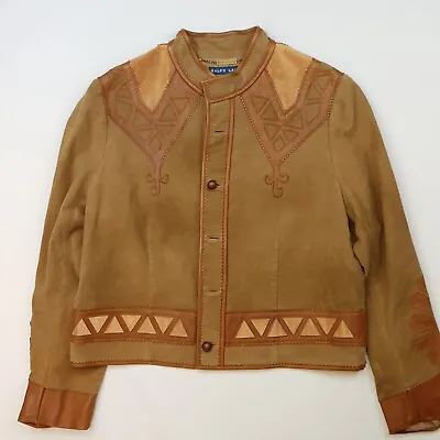 Ralph Lauren Navajo Jacket Aztec South Western Part Leather Size 10 Womens Brown • £150