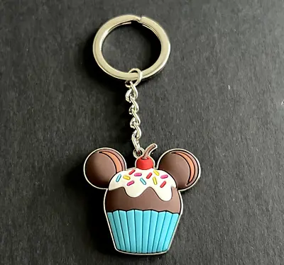 Disney Cupcake Mickey Ears Sprinkles Blue Rubber Keyring Key Ring Chain Disney • $5