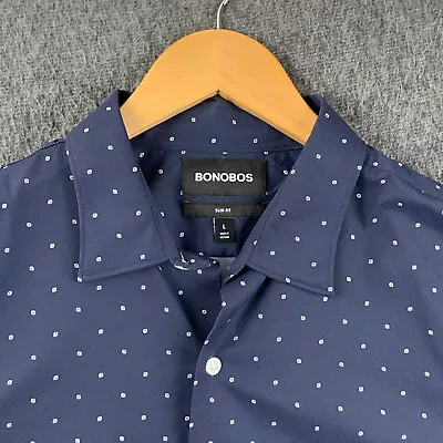 Bonobos Slim Fit Shirt Mens Large Blue Performance Stretch Polka Dot Nylon Spand • $29.99