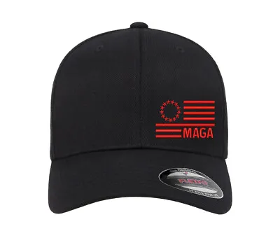 Trump MAGA Flag Side Embroidered Patriotic Flexfit Hat 2024 + Free Sticker • $24.99