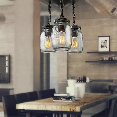 3-Light Farmhouse Chandelier Mason Jar Hanging Pendant Light Ceiling Lamp  • $50.35